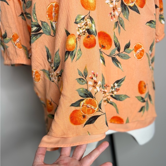 LOFT Peach Floral Off-Shoulder Blouse Orange Print - Picture 2 of 9